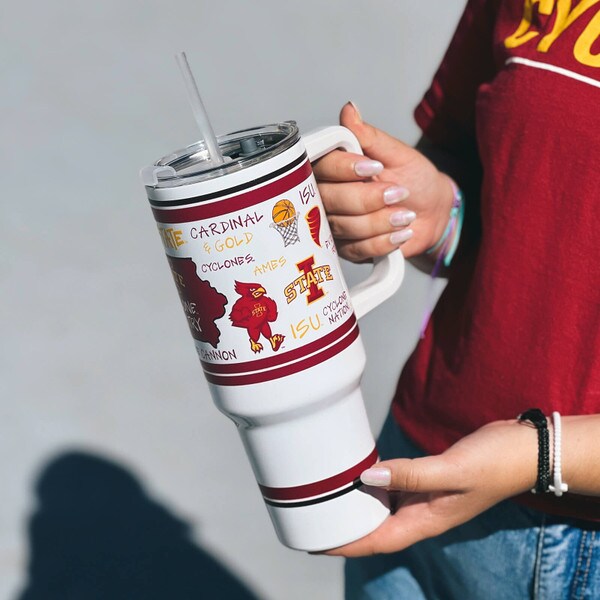 Iowa State White Theme 40 oz. Tumbler with Handle & Straw